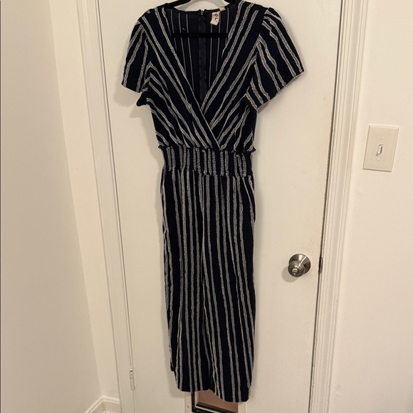 Anthropologie Dolan Navy Sz Small Left Coast Cotton Stripe Wide Leg Jumpsuit - Picture 4 of 9